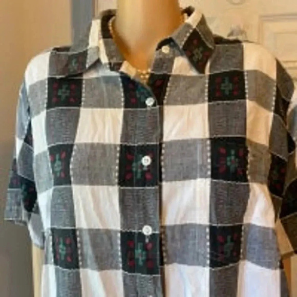 Y2K Fashion Bug Cotton Plaid Floral Embroidery Button Up Shir Women Plus 20W - Picture 5 of 5